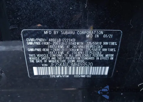 2021 Subaru Forester Limited from USA, damaged, VIN JF2SKAUC3MH493520